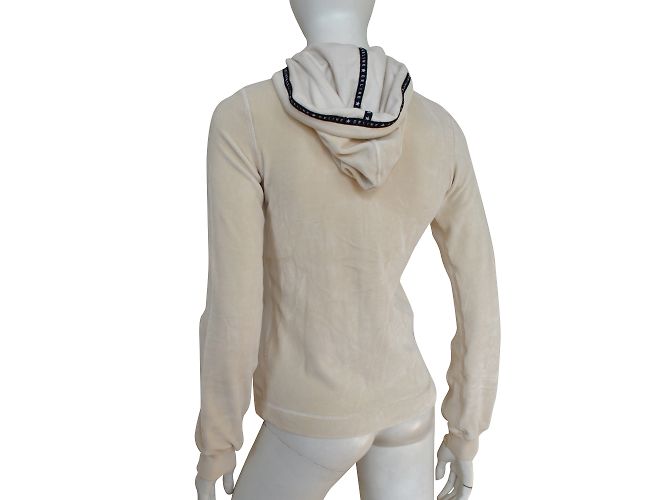 Céline Off-White Ivory Sudadera con capucha con capucha de terciopelo con cremallera Talla S SMALL Beige - vista 3