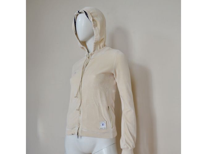 Céline Off-White Ivory Sudadera con capucha con capucha de terciopelo con cremallera Talla S SMALL Beige - vista 4
