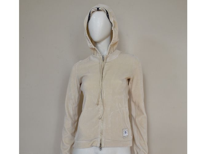 Céline Off-White Ivory Sudadera con capucha con capucha de terciopelo con cremallera Talla S SMALL Beige - vista 5