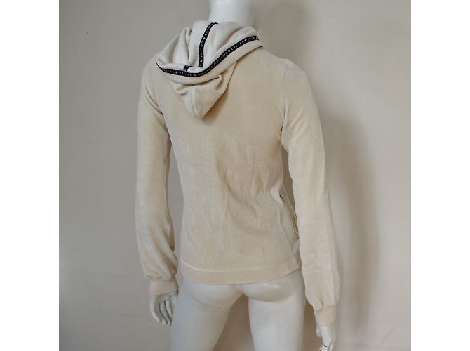 Céline Off-White Ivory Sudadera con capucha con capucha de terciopelo con cremallera Talla S SMALL Beige - vista 6