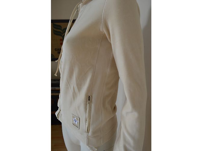 Céline Off-White Ivory Sudadera con capucha con capucha de terciopelo con cremallera Talla S SMALL Beige - vista 7