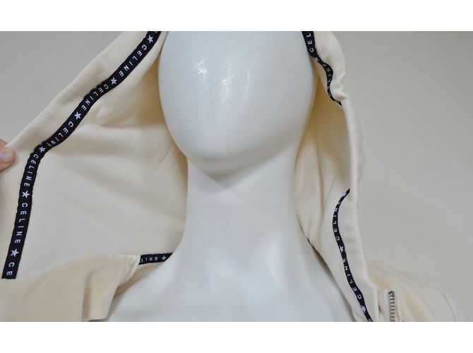 Céline Off-White Ivory Sudadera con capucha con capucha de terciopelo con cremallera Talla S SMALL Beige - vista 8