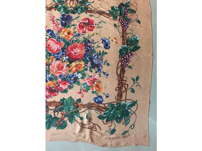 Stola fiori sciarpa di seta "Christian Dior" 130*125 Marrone Multicolore - vista 6