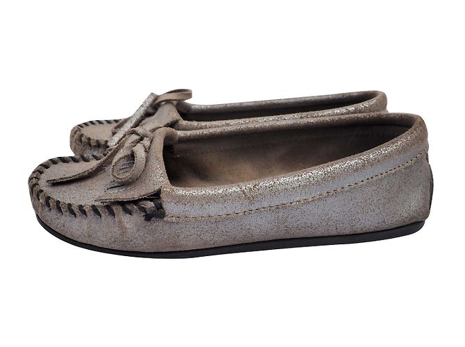 Mocassini Minnetonka in pelle scamosciata argento Metallico Grigio antracite Bronzo - vista 2