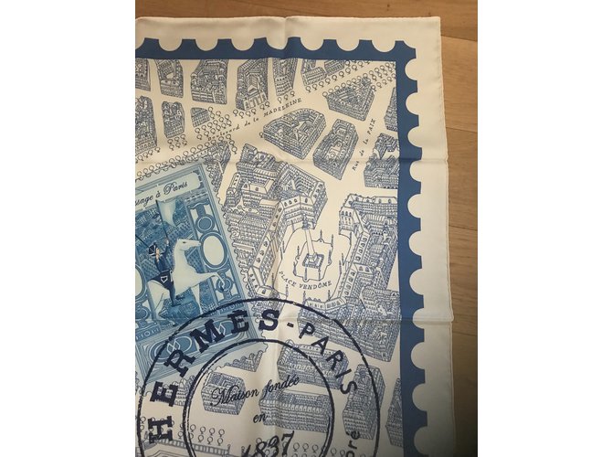 Hermès Hermes Square 90 cm Passando per Parigi Bianco Blu - vista 4