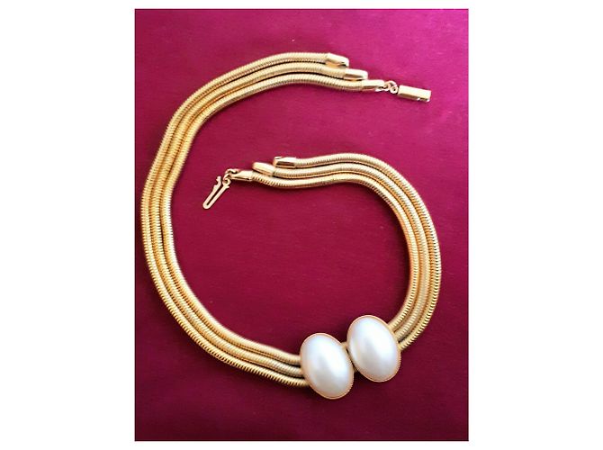 collier ras de cou inconnue en métal doré et nacre - vue 3