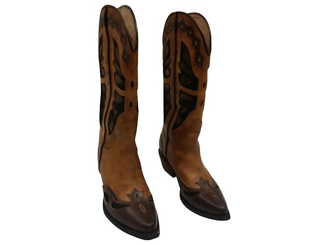 Autre Marque Botas de montar de cuero marrón mostaza Castaño Marrón oscuro - vista 2