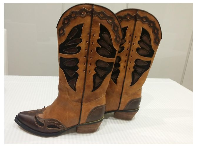 Autre Marque Botas de montar de cuero marrón mostaza Castaño Marrón oscuro - vista 3