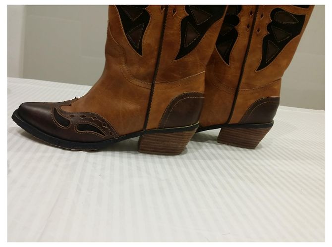 Autre Marque Botas de montar de cuero marrón mostaza Castaño Marrón oscuro - vista 4