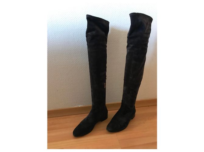 Sergio Rossi Wildleder Stiefel Anthrazitgrau - Ansicht 8