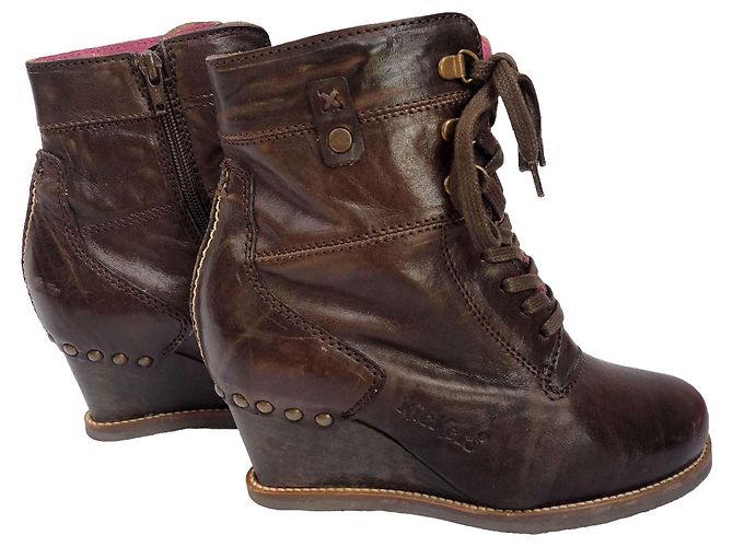 Autre Marque Botas de cuña Kickers U-Funky de cuero marrón Castaño - vista 2