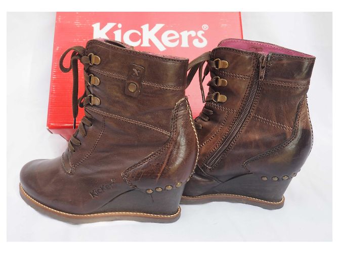 Autre Marque Botas de cuña Kickers U-Funky de cuero marrón Castaño - vista 3
