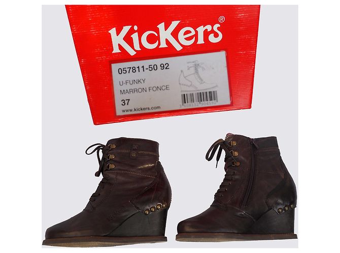 Autre Marque Botas de cuña Kickers U-Funky de cuero marrón Castaño - vista 6
