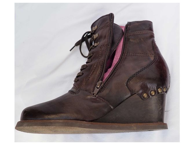 Autre Marque Botas de cuña Kickers U-Funky de cuero marrón Castaño - vista 7