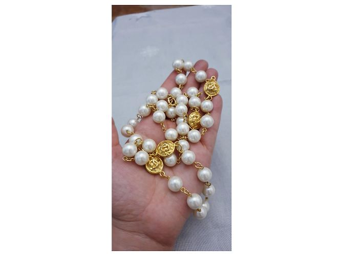 Collana vintage perla Chanel placcata oro D'oro Bianco sporco - vista 10