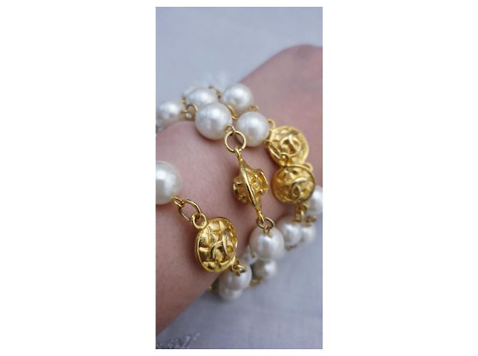 Collana vintage perla Chanel placcata oro D'oro Bianco sporco - vista 11