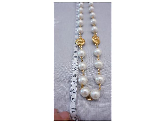 Collana vintage perla Chanel placcata oro D'oro Bianco sporco - vista 12