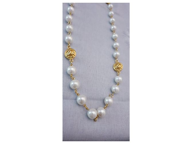 Collana vintage perla Chanel placcata oro D'oro Bianco sporco - vista 13