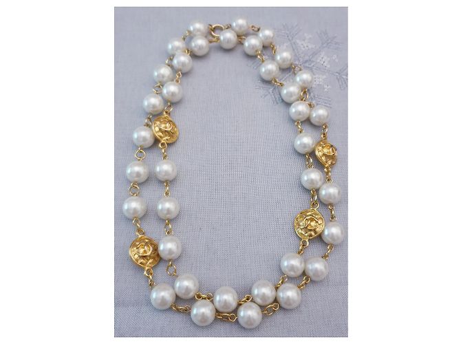 Collana vintage perla Chanel placcata oro D'oro Bianco sporco - vista 2