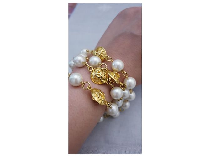 Collana vintage perla Chanel placcata oro D'oro Bianco sporco - vista 4