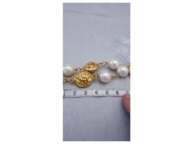 Collana vintage perla Chanel placcata oro D'oro Bianco sporco - vista 5
