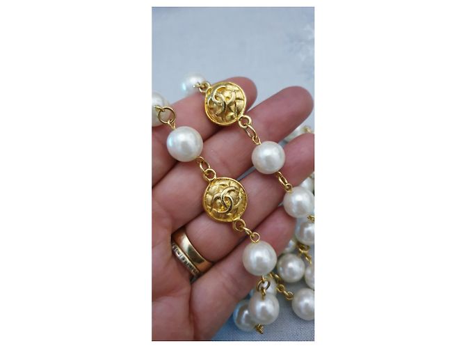 Collana vintage perla Chanel placcata oro D'oro Bianco sporco - vista 6