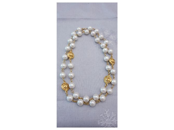 Collana vintage perla Chanel placcata oro D'oro Bianco sporco - vista 7