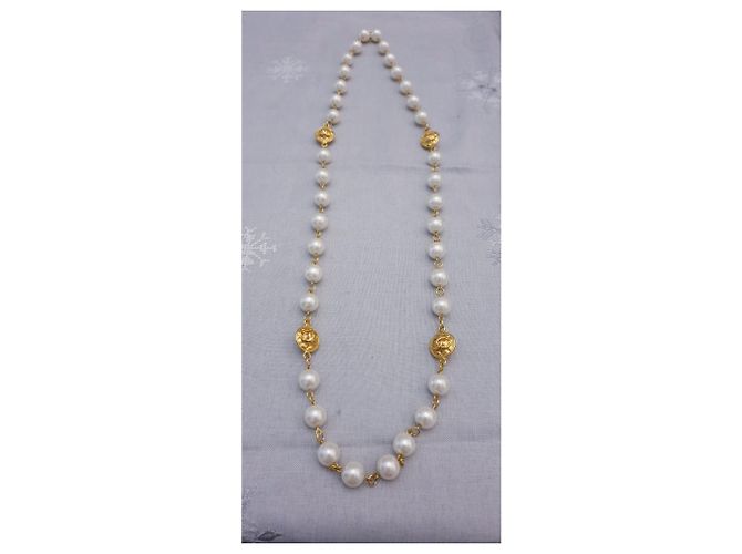 Collana vintage perla Chanel placcata oro D'oro Bianco sporco - vista 9