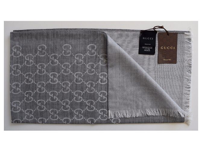 GUCCI Donna UOMO SCIARPA LANA SETA NUOVO GRIGIO CHIARO - vista 3