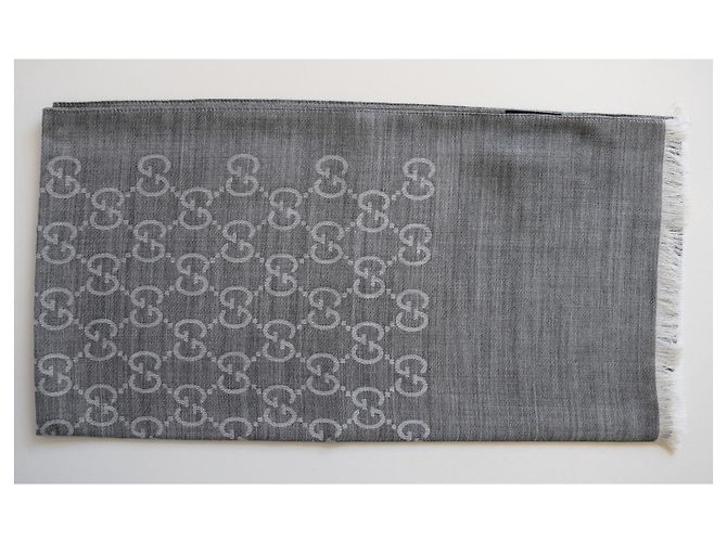 GUCCI Donna UOMO SCIARPA LANA SETA NUOVO GRIGIO CHIARO - vista 4