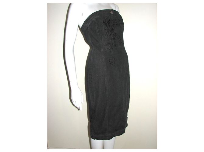 Philosophy Di Alberta Ferretti Trägerloses, besticktes Jeanskleid Schwarz - Ansicht 3