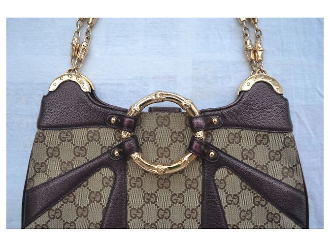 Autre Marque Borsa Gucci Bamboo Metallo Grigia in Tessuto Grigio - vista 10