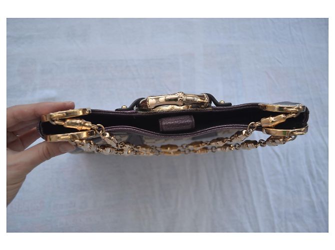 Autre Marque Borsa Gucci Bamboo Metallo Grigia in Tessuto Grigio - vista 3