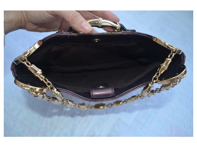 Autre Marque Borsa Gucci Bamboo Metallo Grigia in Tessuto Grigio - vista 4