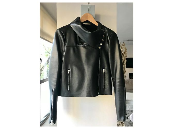 Céline Lederjacke Lammfell Schwarz - Ansicht 4