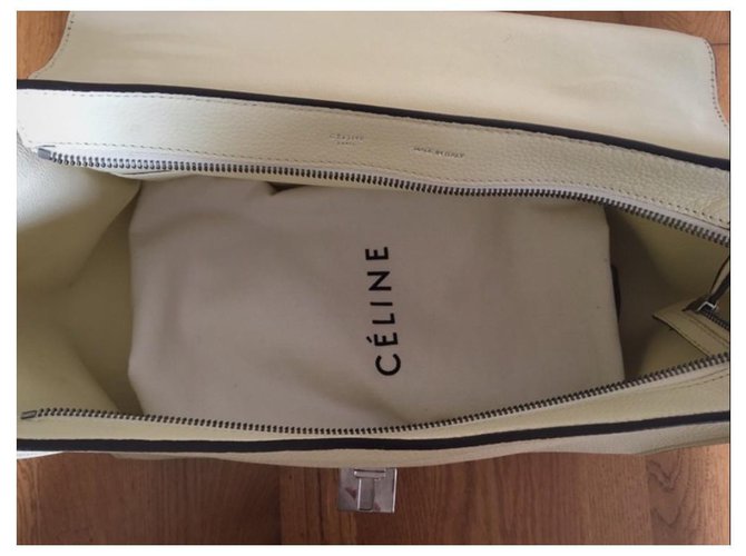 Borsa Céline Trapeze in Pelle Eggshell Bianco sporco - vista 3