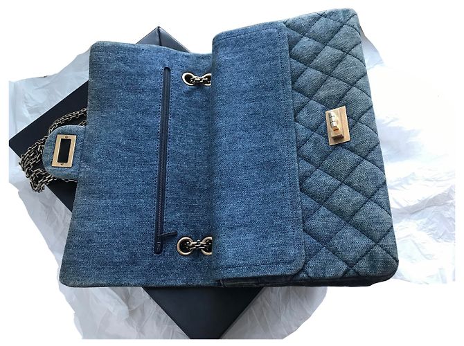 Chanel con scatola jumbo 2.55 Reissue 227 Blu - vista 14