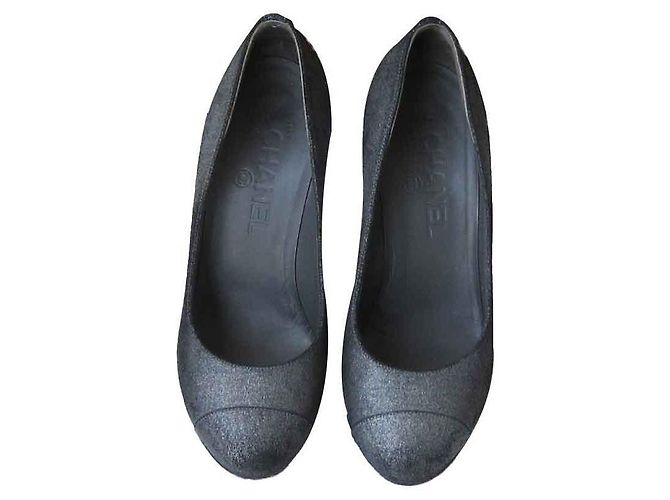 Chanel Pumps Lammfell Samt Silber Schwarz 36 - Ansicht 2