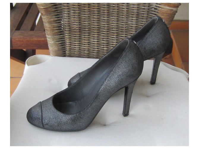 Chanel Pumps Lammfell Samt Silber Schwarz 36 - Ansicht 3