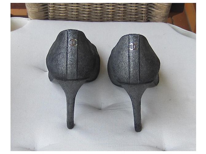 Chanel Pumps Lammfell Samt Silber Schwarz 36 - Ansicht 4