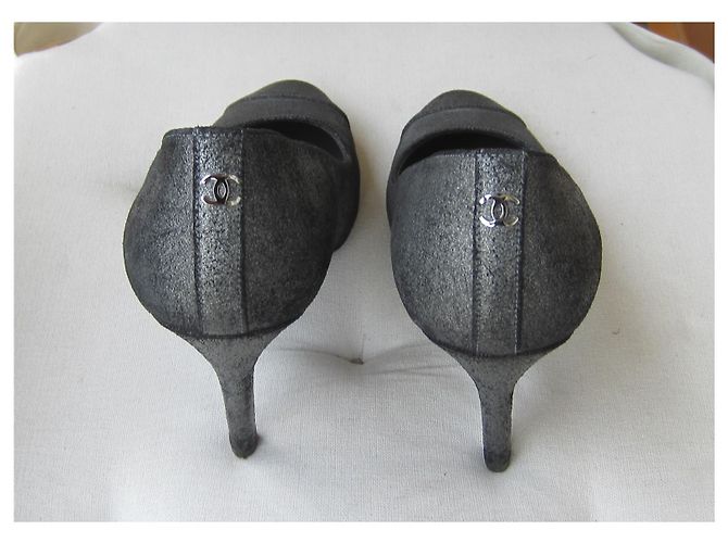 Chanel Pumps Lammfell Samt Silber Schwarz 36 - Ansicht 5