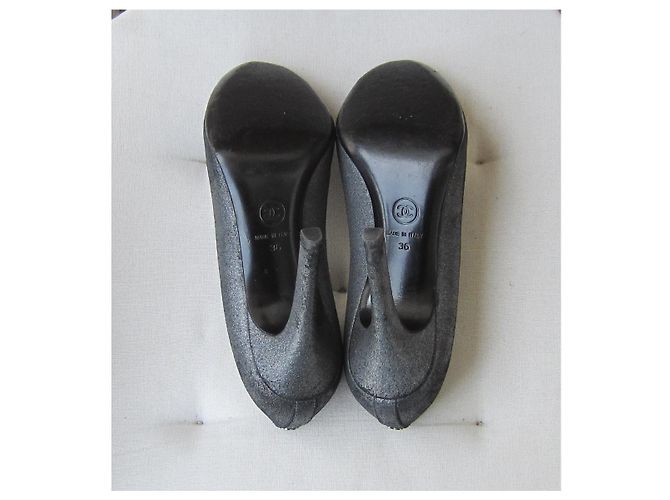 Chanel Pumps Lammfell Samt Silber Schwarz 36 - Ansicht 7