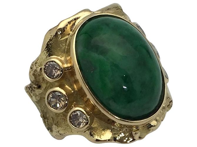 Roland Schad ring, giallo oro, diamanti di giada e brown. - vista 2