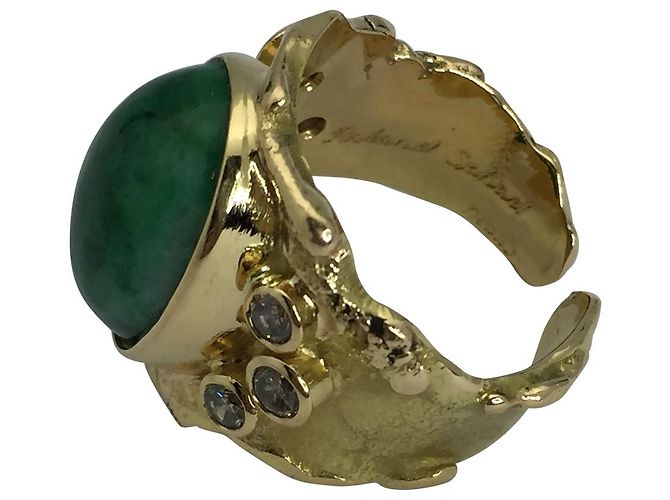 Roland Schad ring, giallo oro, diamanti di giada e brown. - vista 4