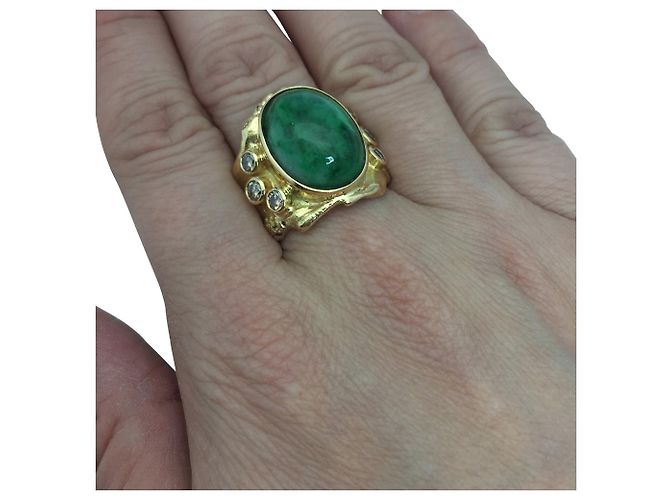 Roland Schad ring, giallo oro, diamanti di giada e brown. - vista 5