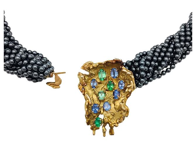 Collana Roland Schad in oro giallo, ematiti e pietre colorate. - vista 2