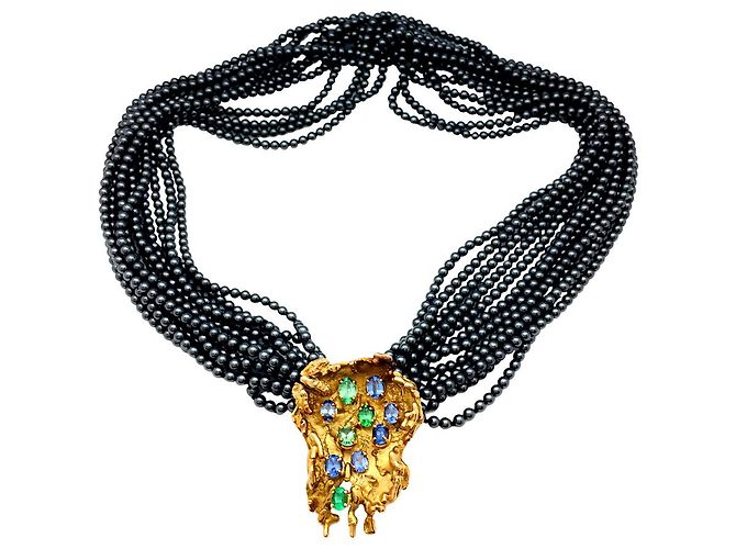 Collana Roland Schad in oro giallo, ematiti e pietre colorate. - vista 3