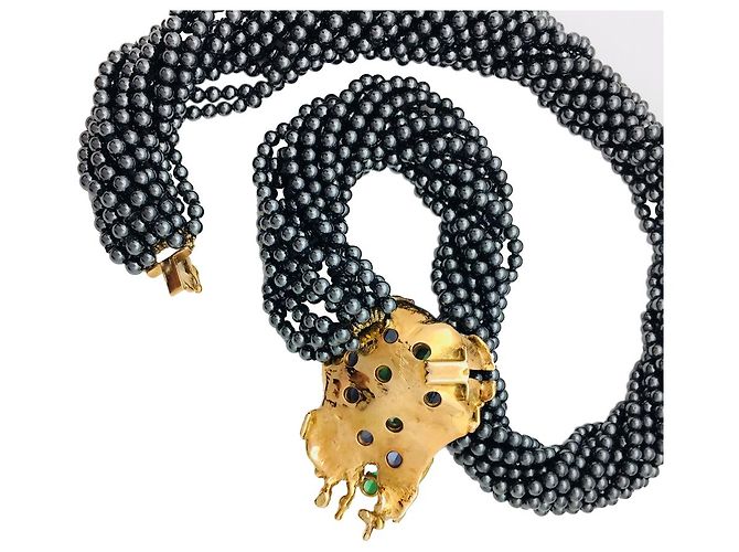 Collana Roland Schad in oro giallo, ematiti e pietre colorate. - vista 4