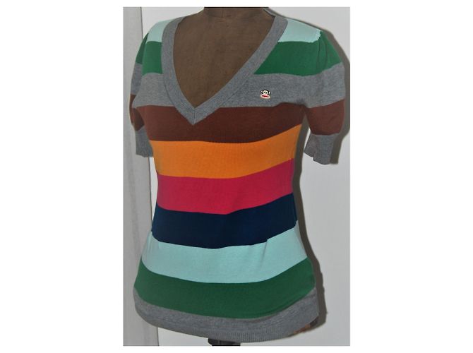 Autre Marque Paul Franck Baumwollpullover V-Ausschnitt kurze Ärmel rosa blau grau Pink - Ansicht 3