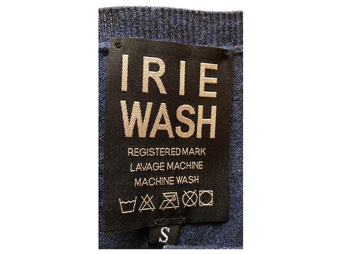 Pull Irié en coton bleu jean avec motifs rosaces à paillettes - vue 3